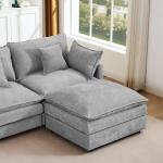Grey Sectional Modular Sofa Cloud Couch, 105" Modern Convertible L-Shape Sofa Deep 3-Seater Soft Chenille Comfy Upholstered with Removeable Ottoman Set and Removable Cushions for Living Room