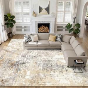 LOONGRUG 10x14 Area Rugs Living Room: Washable Large Abstract Modern Soft Rug Stain Resistant Indoor Floor Non Slip Accent Carpet for Bedroom Nursery Playroom Office Dining Room Dorm & Home- Gray Gold