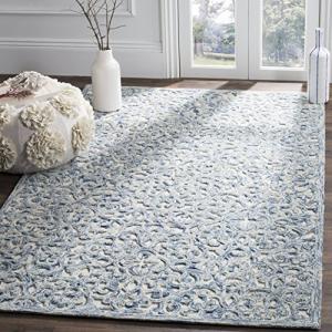 SAFAVIEH Trace Collection Area Rug - 5' x 8', Blue & Ivory, Handmade Wool, Ideal for High Traffic Areas in Living Room, Bedroom (TRC103B)