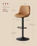 VASAGLE Bar Stools Set of 2, Adjustable Height Swivel Barstools with Ergonomic Backrest, Synthetic Leather, Larger Metal Base, Modern Tall Bar Chairs for Kitchen Island Home Bar, Caramel Brown