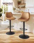 VASAGLE Bar Stools Set of 2, Adjustable Height Swivel Barstools with Ergonomic Backrest, Synthetic Leather, Larger Metal Base, Modern Tall Bar Chairs for Kitchen Island Home Bar, Caramel Brown