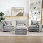 Grey Sectional Modular Sofa Cloud Couch, 105" Modern Convertible L-Shape Sofa Deep 3-Seater Soft Chenille Comfy Upholstered with Removeable Ottoman Set and Removable Cushions for Living Room