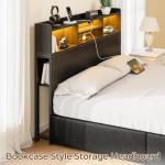 Rolanstar Queen Bed Frame with Storage Headboard, Metal Platform Charging Station, LED 4 Drawers, Bookcase Storage, No Box Spring Needed, Easy Assembly, Noise-Free, Black