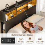 Rolanstar Queen Bed Frame with Storage Headboard, Metal Platform Charging Station, LED 4 Drawers, Bookcase Storage, No Box Spring Needed, Easy Assembly, Noise-Free, Black