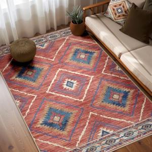 Washable 5x7 Non-Slip Area Rug - Red/Orange