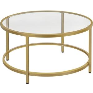 Yaheetech Gold Glass Coffee Table for Living Room, 36" Round Glass Coffee Table with Metal Frame, Circle Coffee Table for Home, Office, Apartment