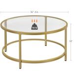 Yaheetech Gold Glass Coffee Table for Living Room, 36" Round Glass Coffee Table with Metal Frame, Circle Coffee Table for Home, Office, Apartment