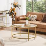 Yaheetech Gold Glass Coffee Table for Living Room, 36" Round Glass Coffee Table with Metal Frame, Circle Coffee Table for Home, Office, Apartment