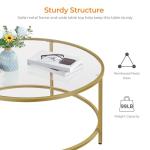 Yaheetech Gold Glass Coffee Table for Living Room, 36" Round Glass Coffee Table with Metal Frame, Circle Coffee Table for Home, Office, Apartment