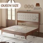 Jocisland Wood Platform Bed Frame Queen Size Upholstered Tufted Headboard/Solid Wood Be No Box Spring Needed,Walnut