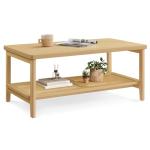 VASAGLE 2-Tier Coffee Table for Living Room, Living Room Table Rectangular Center Table, with PVC Rattan Storage Shelf, Rounded Corners, Easy Assembly, Boho Style, Oak Beige ULCT240Y57