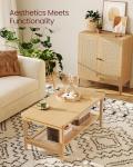 VASAGLE 2-Tier Coffee Table for Living Room, Living Room Table Rectangular Center Table, with PVC Rattan Storage Shelf, Rounded Corners, Easy Assembly, Boho Style, Oak Beige ULCT240Y57