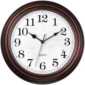 Vintage 12-Inch Silent Wall Clock in Bronze