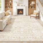 Beige Floral 8x10 Washable Area Rug