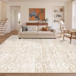 Beige Floral 8x10 Washable Area Rug