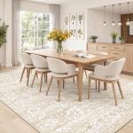 Beige Floral 8x10 Washable Area Rug