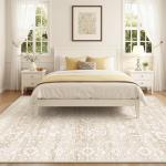 Beige Floral 8x10 Washable Area Rug
