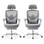 Sweetcrispy Office Computer Desk Chair with Footrest,Ergonomic High-Back Mesh Rolling Work Swivel Chairs with Wheels,Comfortable Lumbar Support,Comfy Arms for Home,Bedroom,Study,Student,Light Grey
