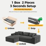 CAMMOO 108” Cloud Sectional Couch in One Box, Compressed Modular Sectional Sofa with Deep Seat, Corduroy Boneless Couches, L-Shaped Sofa for Living Room, 4 Storage Pockets(Left Facing Chaise, Grey)