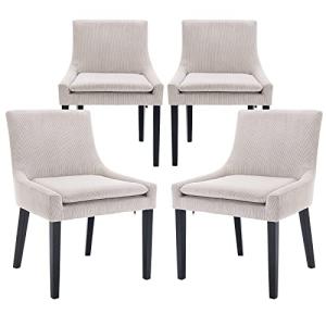 COLAMY Modern Dining Chairs Set of 4, Upholstered Corduroy Accent Side Leisure Chairs with Mid Back and Wood Legs for Living Room/Dining Room-Beige