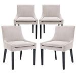 COLAMY Modern Dining Chairs Set of 4, Upholstered Corduroy Accent Side Leisure Chairs with Mid Back and Wood Legs for Living Room/Dining Room-Beige