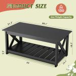 WLIVE Farmhouse Coffee Table for Living Room, 40.1" Rustic Center Table with X-Frame Support & Storage Shelf, 2-Tier Wood Coffee Tables for Bedroom & Balcony, Charcoal Black