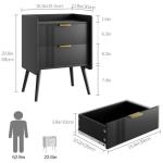 Aenuert Black Nightstand Modern Bedside Table with 2 Storage Drawer, Small Night Stand, Wooden Sofa Side Table for Bedroom, Study Room and Small Spaces