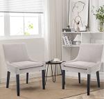 COLAMY Modern Dining Chairs Set of 4, Upholstered Corduroy Accent Side Leisure Chairs with Mid Back and Wood Legs for Living Room/Dining Room-Beige