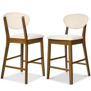 Best Choice Products Set of 2 Counter-Height Bar Stools, Mid-Century Modern, Armless Wood Stools W/Upholstered Seat Cushion & Backrest for Kitchen Island or Dining Room Bar - Walnut/Cream