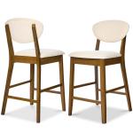 Best Choice Products Set of 2 Counter-Height Bar Stools, Mid-Century Modern, Armless Wood Stools W/Upholstered Seat Cushion & Backrest for Kitchen Island or Dining Room Bar - Walnut/Cream