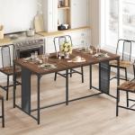 YATINEY Dining Table for 6-8, 63" Large Kitchen Table, Industrial Dining Room Table, Wooden Rectangular Table with Adjustable Feet, for Dinner, Kitchen, Walnut and Black CZ03BH