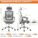 Sweetcrispy Office Computer Desk Chair with Footrest,Ergonomic High-Back Mesh Rolling Work Swivel Chairs with Wheels,Comfortable Lumbar Support,Comfy Arms for Home,Bedroom,Study,Student,Light Grey