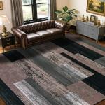 LIANLAM 9x12 Washable Area Rugs for Living Room and Bedroom, Vintage Checkered Pattern Non-Slip Carpet, Stain Resistant Low Pile Soft Rug for Dining Room,Office,Nursery,Kids Room(9x12,Chocolate)