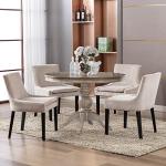 COLAMY Modern Dining Chairs Set of 4, Upholstered Corduroy Accent Side Leisure Chairs with Mid Back and Wood Legs for Living Room/Dining Room-Beige