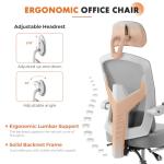 Sweetcrispy Office Computer Desk Chair with Footrest,Ergonomic High-Back Mesh Rolling Work Swivel Chairs with Wheels,Comfortable Lumbar Support,Comfy Arms for Home,Bedroom,Study,Student,Light Grey