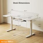 OffiGo U Shaped Electric Standing Desk with Keyboard Tray, 55 Inch Height Adjustable Desk with Power Outlets & LED Lights, Sit Stand Table with Monitor Stand for Home, Office, White