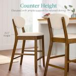 Best Choice Products Set of 2 Counter-Height Bar Stools, Mid-Century Modern, Armless Wood Stools W/Upholstered Seat Cushion & Backrest for Kitchen Island or Dining Room Bar - Walnut/Cream