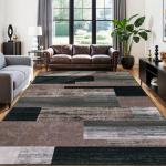 LIANLAM 9x12 Washable Area Rugs for Living Room and Bedroom, Vintage Checkered Pattern Non-Slip Carpet, Stain Resistant Low Pile Soft Rug for Dining Room,Office,Nursery,Kids Room(9x12,Chocolate)