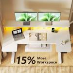 OffiGo U Shaped Electric Standing Desk with Keyboard Tray, 55 Inch Height Adjustable Desk with Power Outlets & LED Lights, Sit Stand Table with Monitor Stand for Home, Office, White