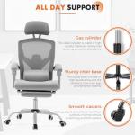 Sweetcrispy Office Computer Desk Chair with Footrest,Ergonomic High-Back Mesh Rolling Work Swivel Chairs with Wheels,Comfortable Lumbar Support,Comfy Arms for Home,Bedroom,Study,Student,Light Grey