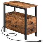 HOOBRO End Table with Charging Station, Narrow Side Table with 2 Drawer & USB Ports & Power Outlets, Nightstand for Small Spaces, for Living Room, Bedroom, Rustic Brown and Black BF541BZ01