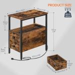 HOOBRO End Table with Charging Station, Narrow Side Table with 2 Drawer & USB Ports & Power Outlets, Nightstand for Small Spaces, for Living Room, Bedroom, Rustic Brown and Black BF541BZ01