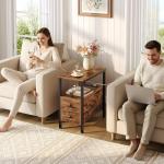 HOOBRO End Table with Charging Station, Narrow Side Table with 2 Drawer & USB Ports & Power Outlets, Nightstand for Small Spaces, for Living Room, Bedroom, Rustic Brown and Black BF541BZ01