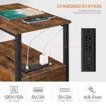 HOOBRO End Table with Charging Station, Narrow Side Table with 2 Drawer & USB Ports & Power Outlets, Nightstand for Small Spaces, for Living Room, Bedroom, Rustic Brown and Black BF541BZ01