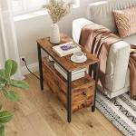 HOOBRO End Table with Charging Station, Narrow Side Table with 2 Drawer & USB Ports & Power Outlets, Nightstand for Small Spaces, for Living Room, Bedroom, Rustic Brown and Black BF541BZ01