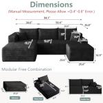 95" Modular Sectional Sofa with Ottoman, Modern Corduroy Cloud Couch with Deep Seat, Boneless Couch Upholstered 3-Seater U-Shaped Sofa for Living Room, No Assembly (Black,Left-Facing Chaise)