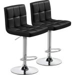 Yaheetech Bar Stools Set of 2, Adjustable PU Leather Swivel Barstools, Modern Counter Stools with Back and Footrest, Counter Height Barstools for Bar, Kitchen, Dining Room, Black