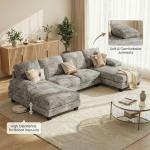 Homall Modular Sectional U Shaped Sofa Couches for Living Room, Comfy Chenille 4 Seat Sofa Set with Removable Pillows, Lounge Chaise Upholstered Couch for Apartment (Chenille, Grey)