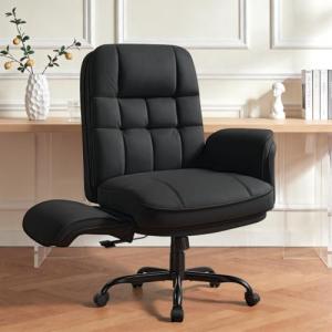 LEMBERI Big and Tall Office Chair, Flip Armrests for Cross Legged Sitting, Fabric Wide Vanity Chair, Height Adjustable Computer Chair, High Back Swivel Desk Chair (Black)
