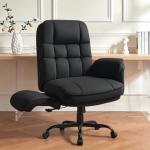 LEMBERI Big and Tall Office Chair, Flip Armrests for Cross Legged Sitting, Fabric Wide Vanity Chair, Height Adjustable Computer Chair, High Back Swivel Desk Chair (Black)
